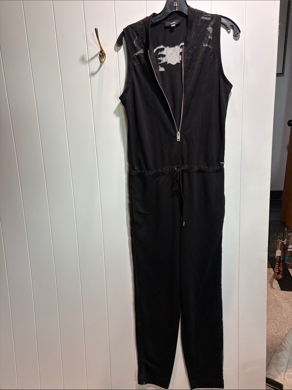 Diesel black jumper sleeveless with sheer cut out design elastic waist XS